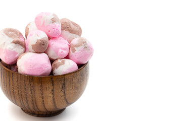 Dehydrated Freeze Dried Neapolitan Three Flavored Saltwater Taffy Isolated on White Background