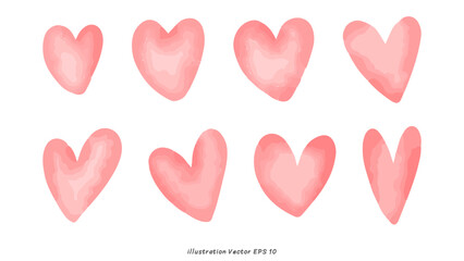 Pink Hearts watercolor hand drawn isolated on white background, illustration Vector EPS 10