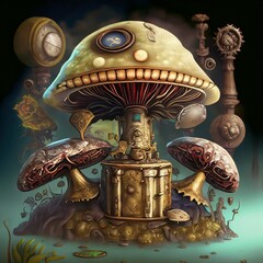 Mushroom in steampunk style, industrial abstrakt Illustration