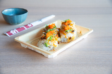 Japanese Food in display for the photo shoot in Tokyo, Japan. Nowadays in 2023, people rely on the food delivery service 