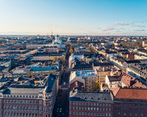 Aerial view of Helsinki city center with the Cathedral of Helsinki, Finland