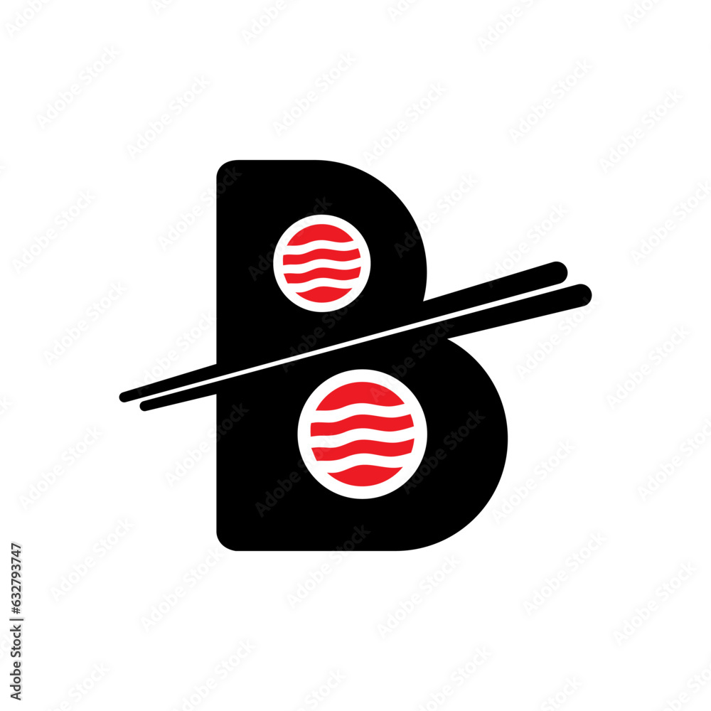 Wall mural sushi letter b vector logo design. suitable for restaurant or bar sushi, emblem of japanese food wit