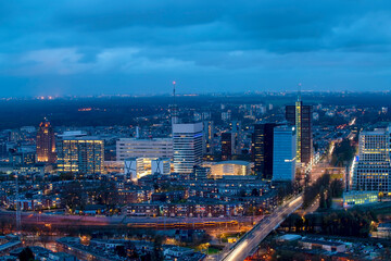 Fototapeta na wymiar View of The Hague city center skyline at night with the government towers