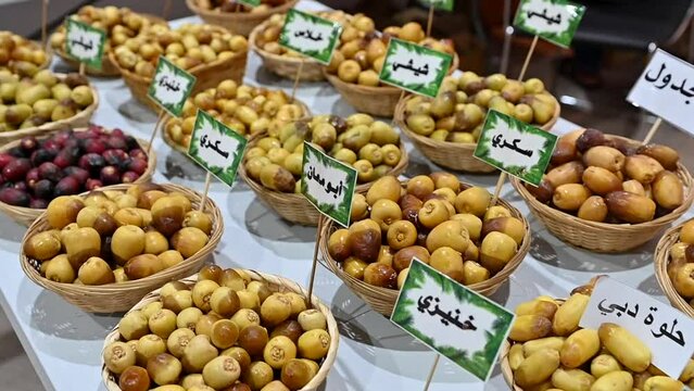 Varieties of fresh Emirati Dates are displayed during the Dates Festival in the United Arab Emirates.