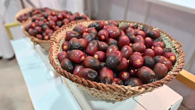 Fresh Emirati Dates are displayed during the Dates Festival in the United Arab Emirates