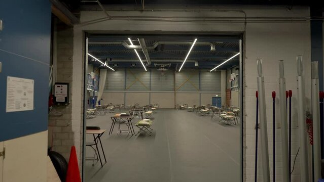 Sports hall complex prepared for emergency shelter refugees, homeless during covid-19