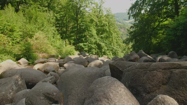 Felsenmeer in Odenwald Sea ​​of ​​rocks Wood Nature Tourism on a sunny day steady wide shot