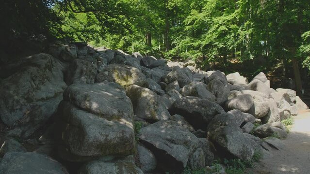 Felsenmeer in Odenwald Sea ​​of ​​rocks wood nature landscape tourism on a sunny day steady shot