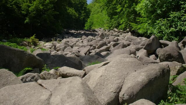 Felsenmeer in Odenwald Sea ​​of ​​rocks wood nature landscape tourism on a sunny day steady wide shot