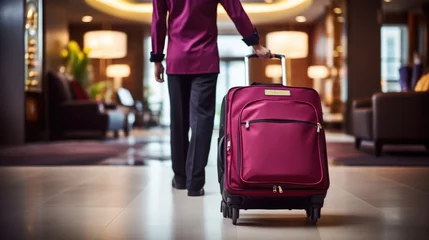 Fotobehang bellboy carrying luggage in a hotel, generative ai © ThisDesign