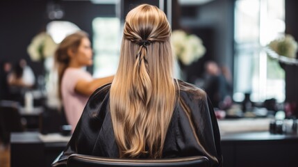 hairdresser styling a client's hair in a modern salon, generative ai