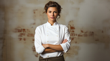 Trendy Female Hipster Chef: Stylish Culinary Expert Poses Against a Clean Blank Background in Captivating Portrait