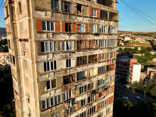 Dilapidated old residential buildings from Soviet era, called Khrushchevkas, after Soviet leader Nikita Khrushchev in Tbilisi, Georgia.