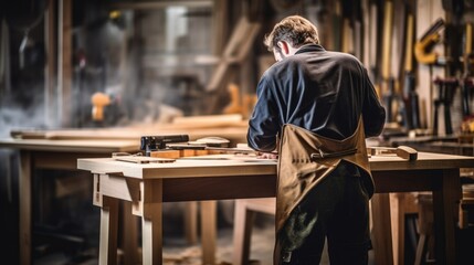 carpenter working on a piece of furniture in a workshop generative ai