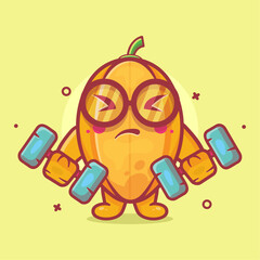 cool star fruit character mascot doing bodybuilding using dumbbell isolated cartoon in flat style design