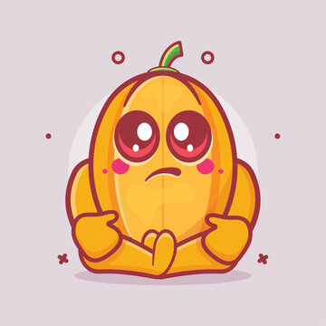kawaii star fruit character mascot with sad expression isolated cartoon in flat style design