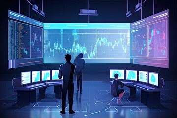 Financial company office illustration. Generative AI.