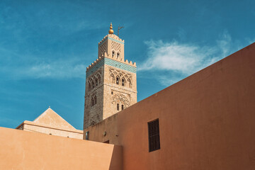 Koutoubia mosque with minaret in the old city of Marrakesh, Morocco