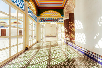 interior of Bahia Palace historic landmark in Marrakesh, Morocco