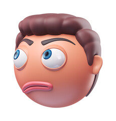 Emoji face with rolling eyes of funny man. Cartoon smiley on transparent background. 3D render right view