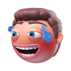 Emoji grinning face with sweat of funny man. Cartoon smiley on transparent background. 3D render right view