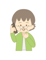 スマートフォンで会話をするシニアの女性