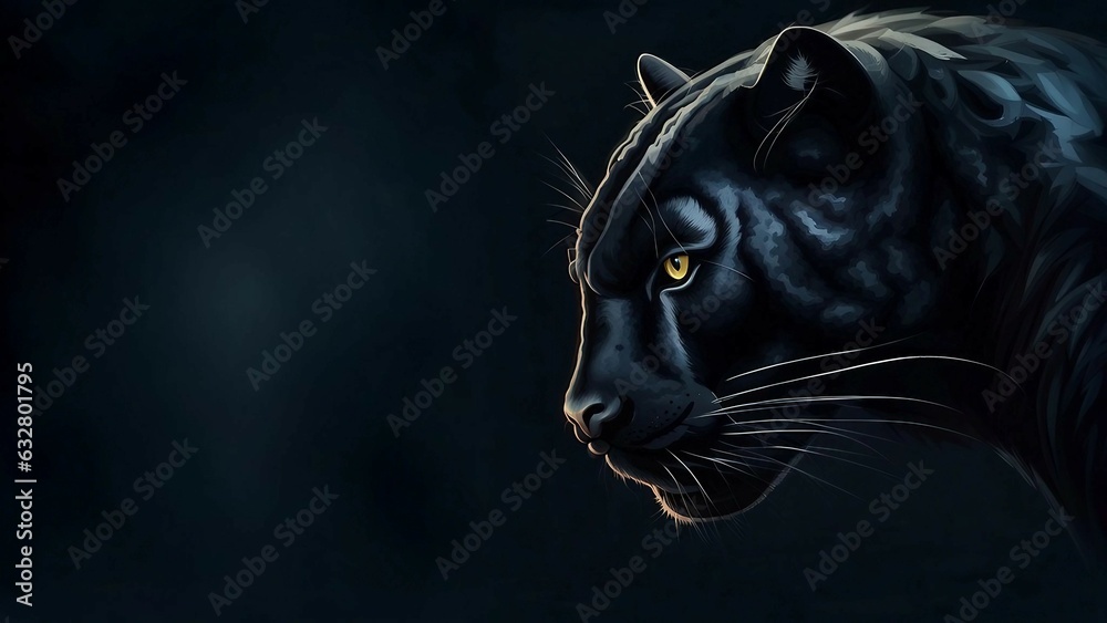 Wall mural illustration of side view of panther head on dark background