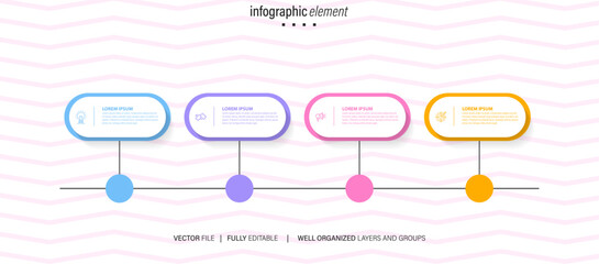 Abstract business infographic template with 4 steps. Colorful diagram, timeline and schedule isolated on light background.

