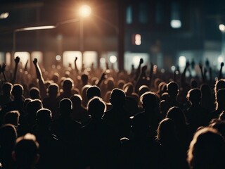 Fototapeta na wymiar silhouette of crowd of people demonstrating