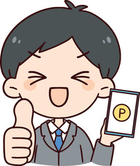 スマホを持った笑顔の男性