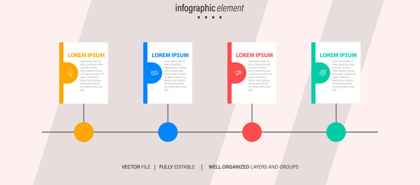 4 list of steps, layout diagram with number of sequence, circular infographic element template