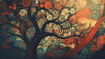 樹木の抽象画,Generative AI AI画像