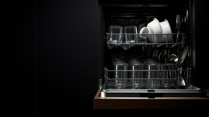 Dishwasher copy space for text with dark background