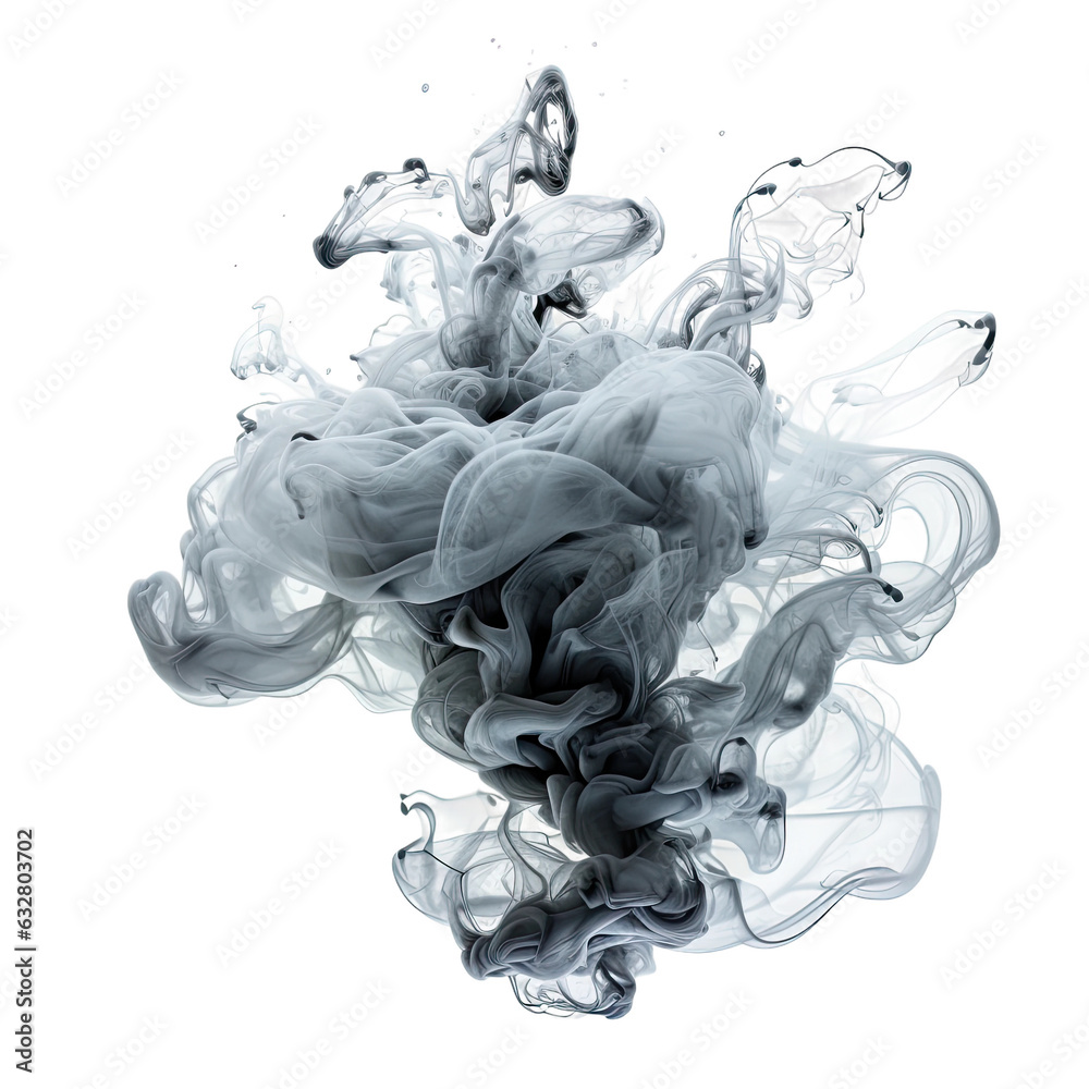 Sticker dripping liquid smoke frozen in an abstract futuristic 3d texture isolated on a transparent backgrou