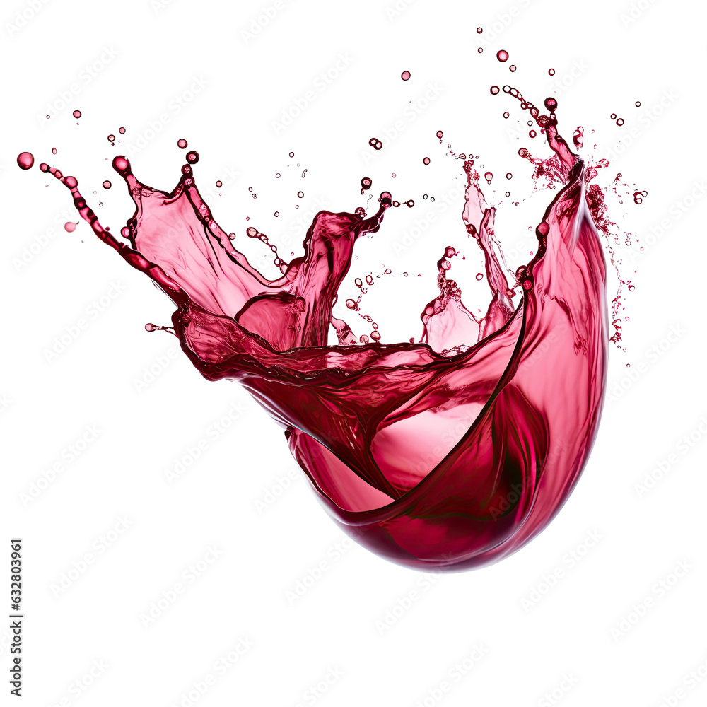 Poster flowing velvet red wine frozen in an abstract futuristic 3d texture isolated on a transparent backgr