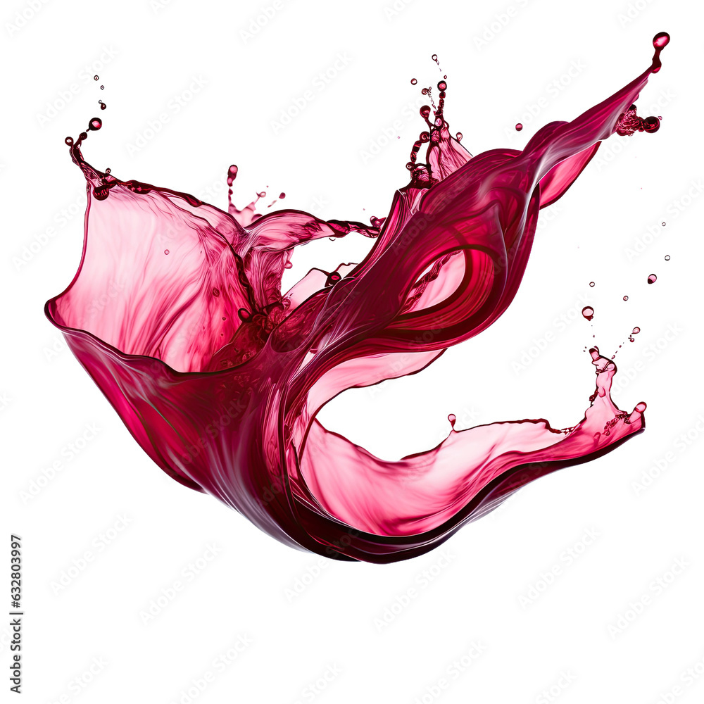 Sticker flowing velvet red wine frozen in an abstract futuristic 3d texture isolated on a transparent backgr