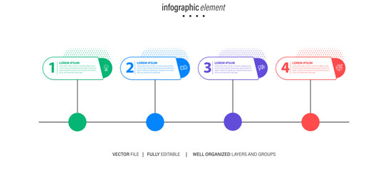 Fototapeta na wymiar Line step infographic. 4 options workflow diagram, circle timeline number infograph, process steps chart. Linear vector infographics. Process order infographic arrow and steps point illustration 