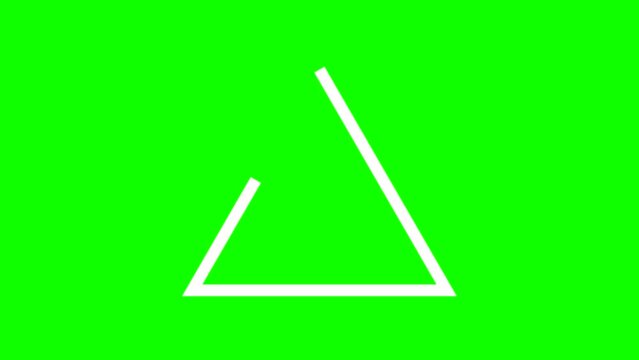 Triangle green screen 4k. Triangle line with white color. Drawing triangle shape. Triangle shape on green screen drawing with line