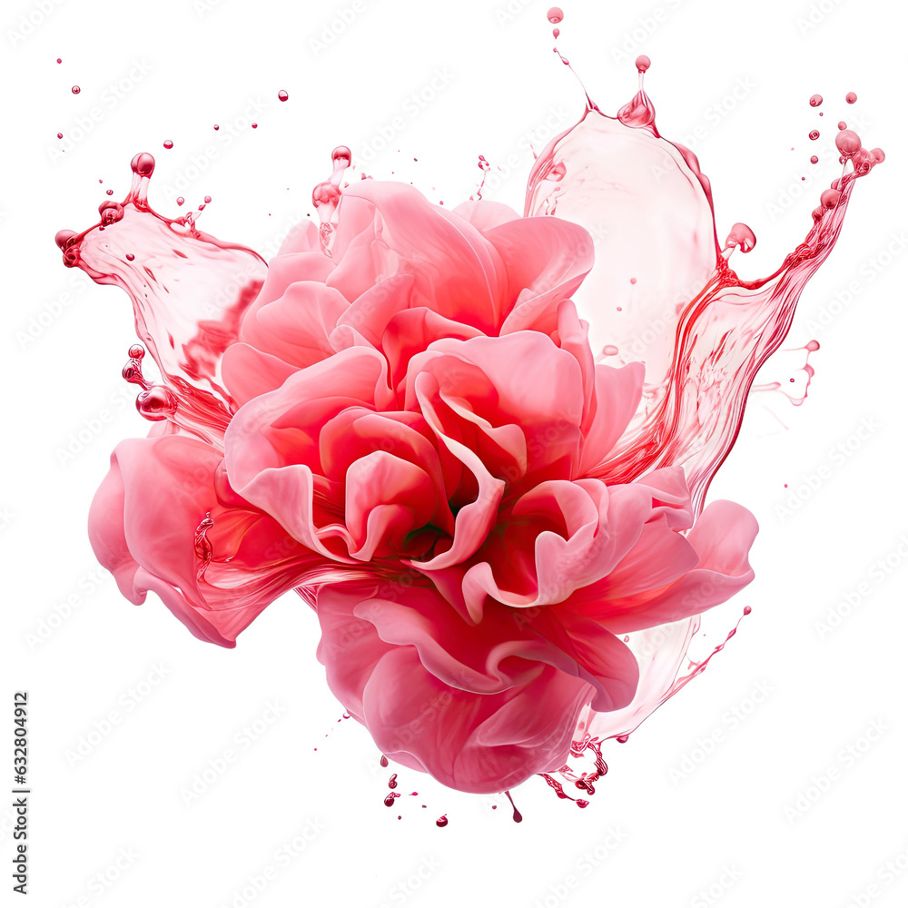 Canvas Prints pink rose petals and liquid splash frozen in an abstract futuristic 3d texture isolated on a transpa