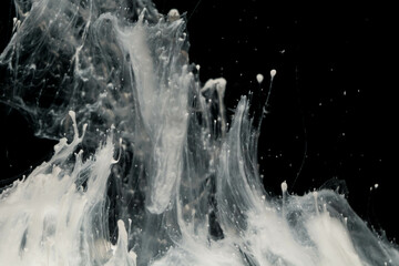 Abstract paint splash isolated on black background. Acrylic ink in water. selective focus.