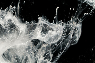 Abstract paint splash isolated on black background. Acrylic ink in water. selective focus.