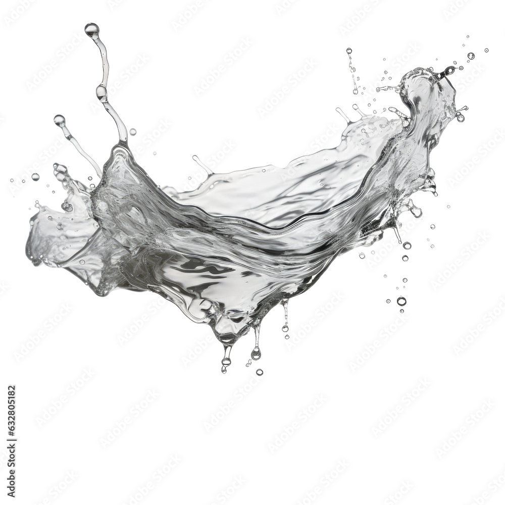 Wall mural melting platinum clear water splash frozen in an abstract futuristic 3d texture isolated on a transp
