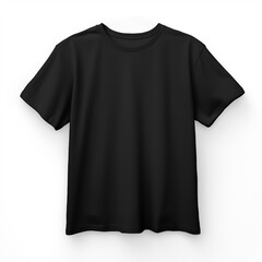 Black t-shirt on a hanger on a white background