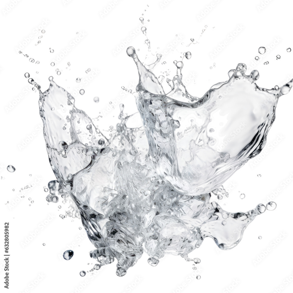Sticker splashing liquid diamonds frozen in an abstract futuristic 3d texture isolated on a transparent back