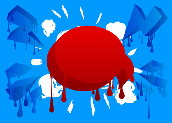 Graffiti red, blue and white speech bubble. Abstract modern Messaging sign street art decoration, Discussion icon performed in urban painting style.