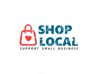Support small business concept illustration. shop local banner idea with shopping bag icon and love icon.