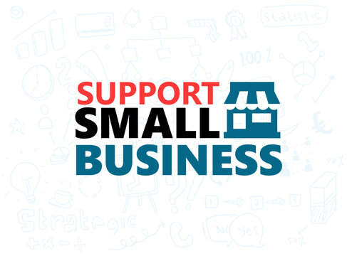 Support small business concept illustration. banner idea with store on doodle art background.