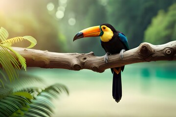 Couple of toucan of a forest in a branch of tree in morning generated by AI tool