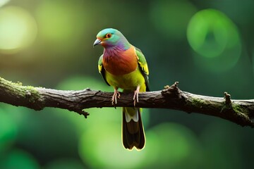 green pigeon on branch of tree generated by AI tool