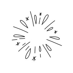 Hand drawn firework. Star burst. Sunburst doodle icon. Hand drawn explosion frame. 
